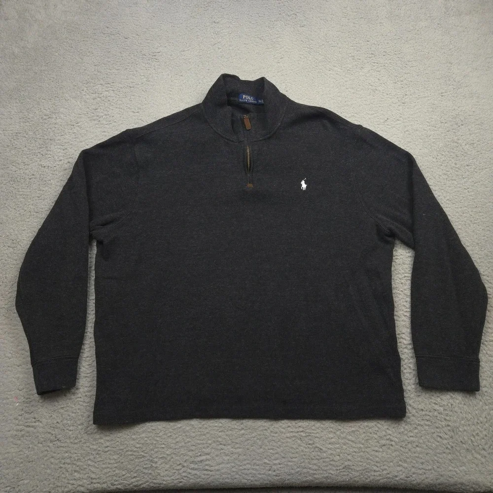 Polo Ralph Lauren Mens XXL Charcoal Cotton Quarter Zip Pullover Sweater
